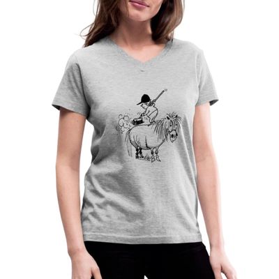 Spreadshirt Thelwell Rider Spring Cleaning Sweeping Horse Licensed Women's V-Neck T-Shirt, 2XL, Gray
