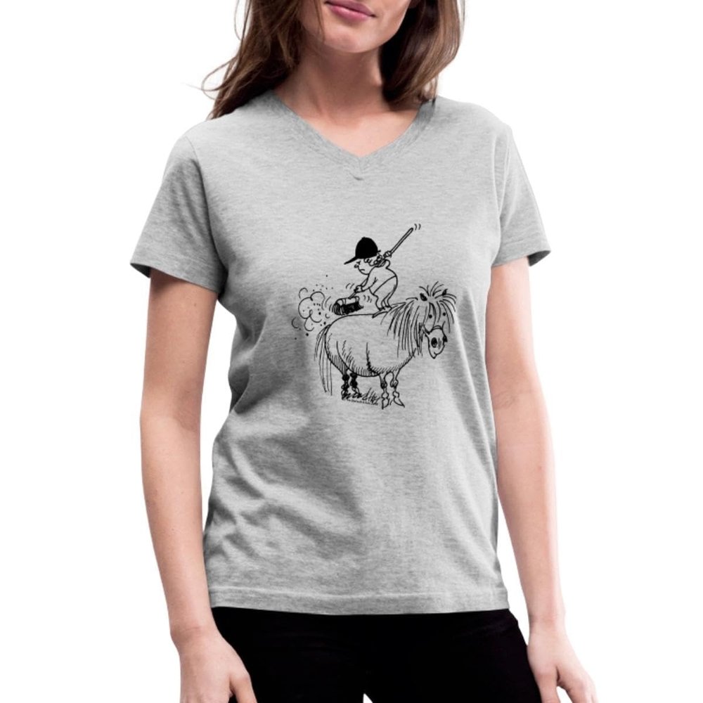 Spreadshirt Thelwell Rider Spring Cleaning Sweeping Horse Licensed Women's V-Neck T-Shirt, 2XL, Gray