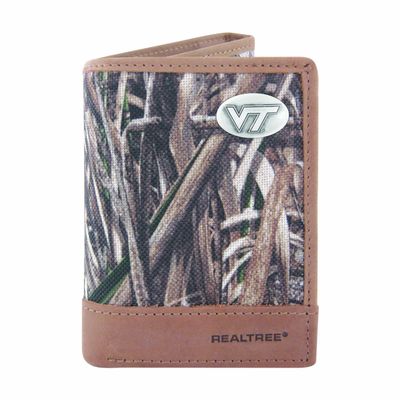 NCAA Virginia Tech Hokies Zep-Pro Realtree Nylon and Leather Trifold Concho Wallet, Camouflage, One Size