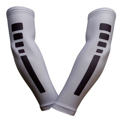 Sports Farm PAIR Compression Elbow Arm Sleeves (ADULT LARGE, GRAY/BLACK STRIPE)