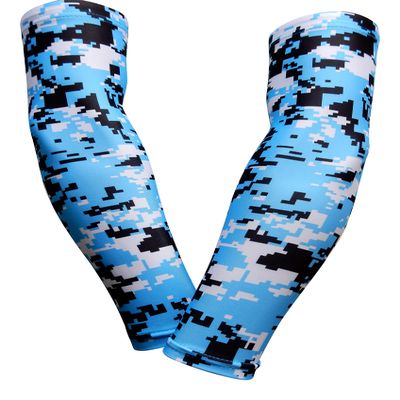 Sports Farm PAIR Compression Elbow Arm Sleeves (ADULT SMALL, LIGHT BLUE BLACK DIGI CAMO)