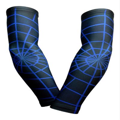 Sports Farm PAIR Compression Elbow Arm Sleeves (ADULT SMALL, BLACK BLUE SPIDER WEB)