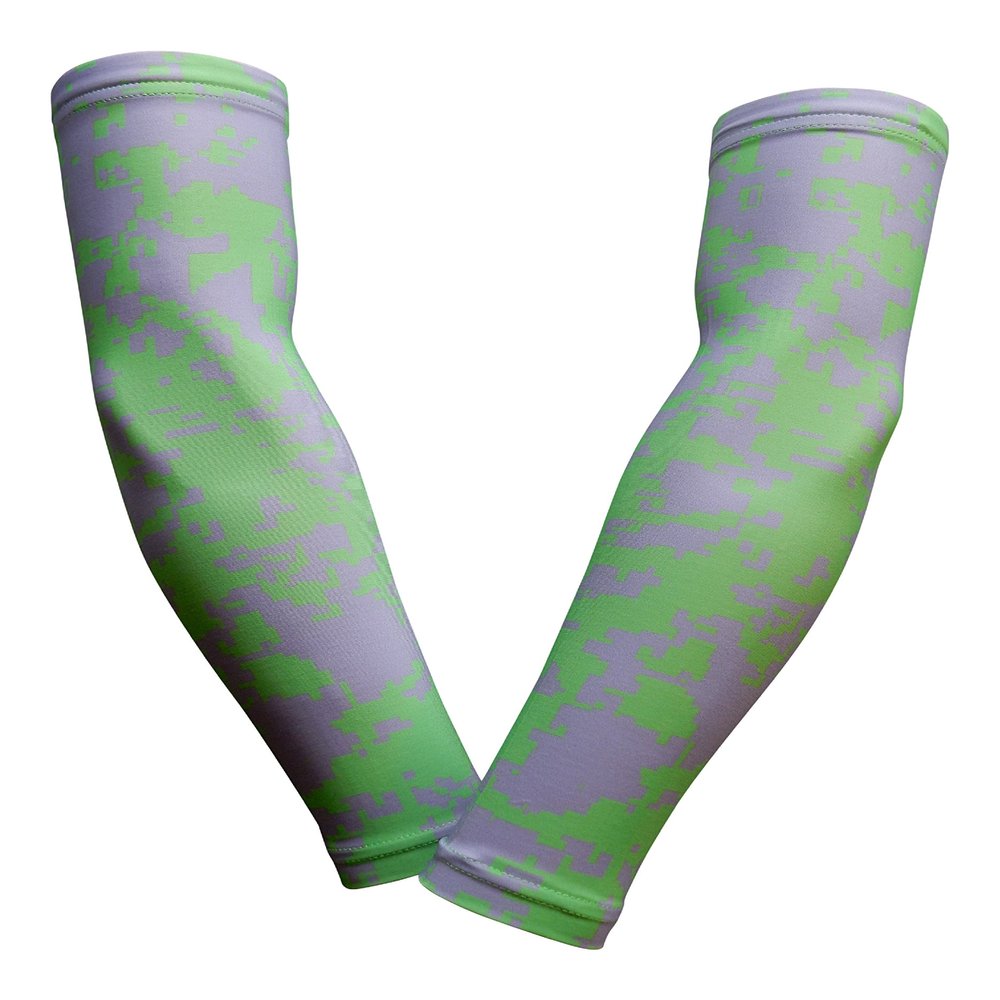 Sports Farm PAIR Compression Elbow Arm Sleeves (YOUTH MEDIUM, LIME GRAY DIGI CAMO (2 COLOR))