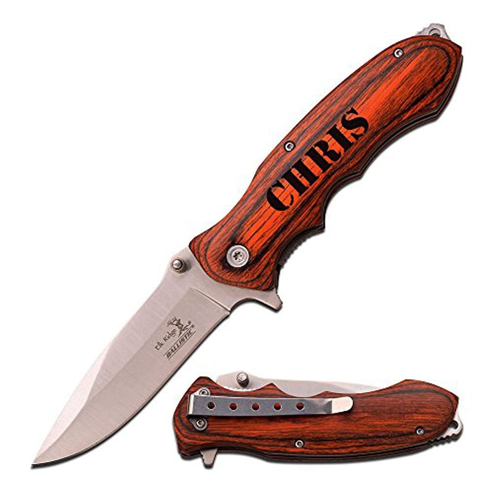 Elk Ridge Personalized Free Engraving - Quality Pocket Knife (Silver.)
