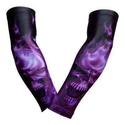 Sports Farm PAIR Compression Elbow Arm Sleeves (YOUTH LARGE, BLACK PURPLE GHOST)