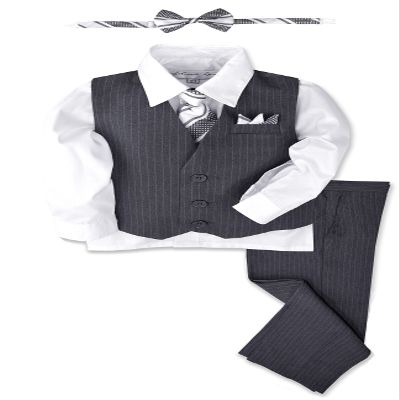 Johnnie Lene JL40 Pinstripe Boys Formal Dresswear Vest Set (3T, Gray/White)