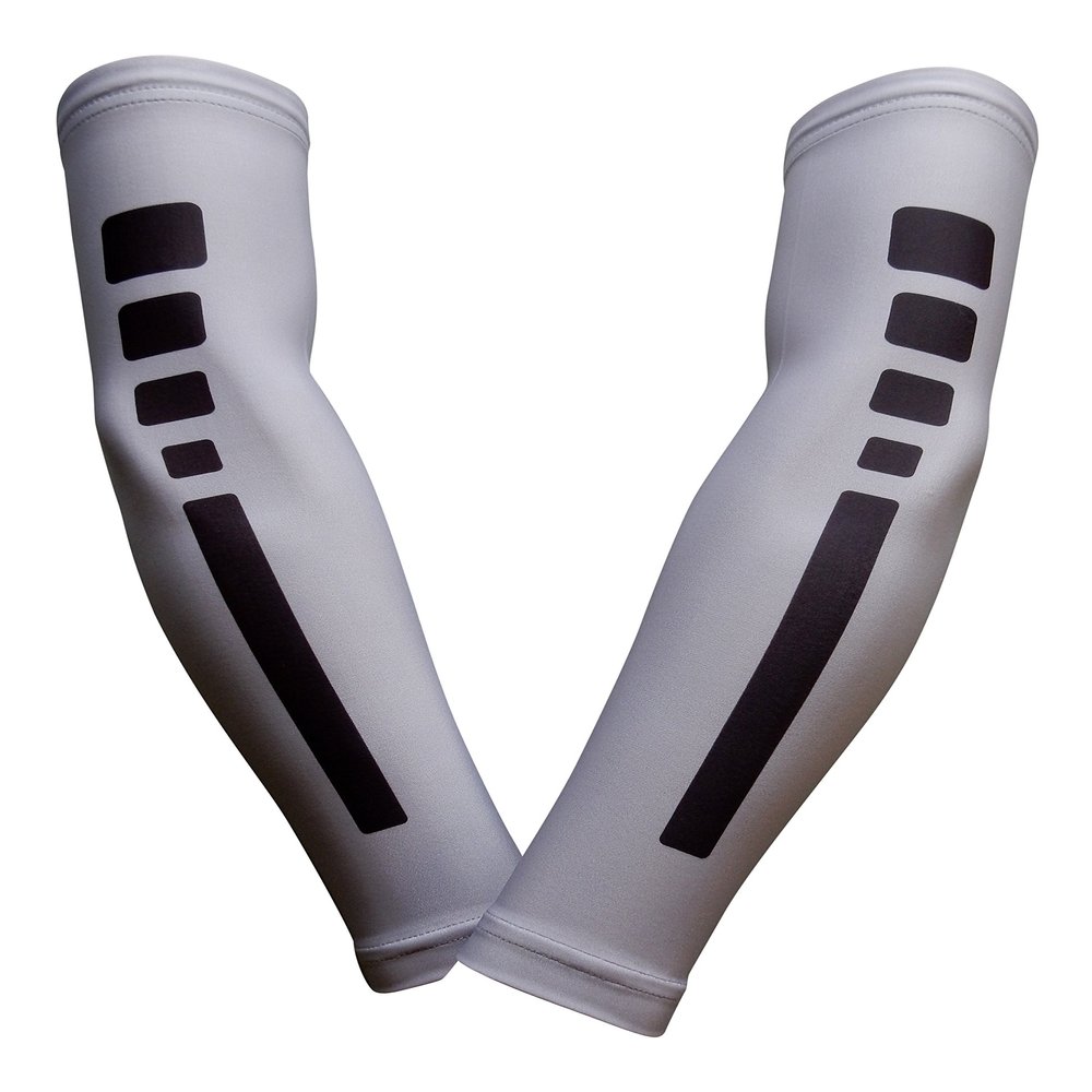 Sports Farm PAIR Compression Elbow Arm Sleeves (YOUTH LARGE, GRAY/BLACK STRIPE)