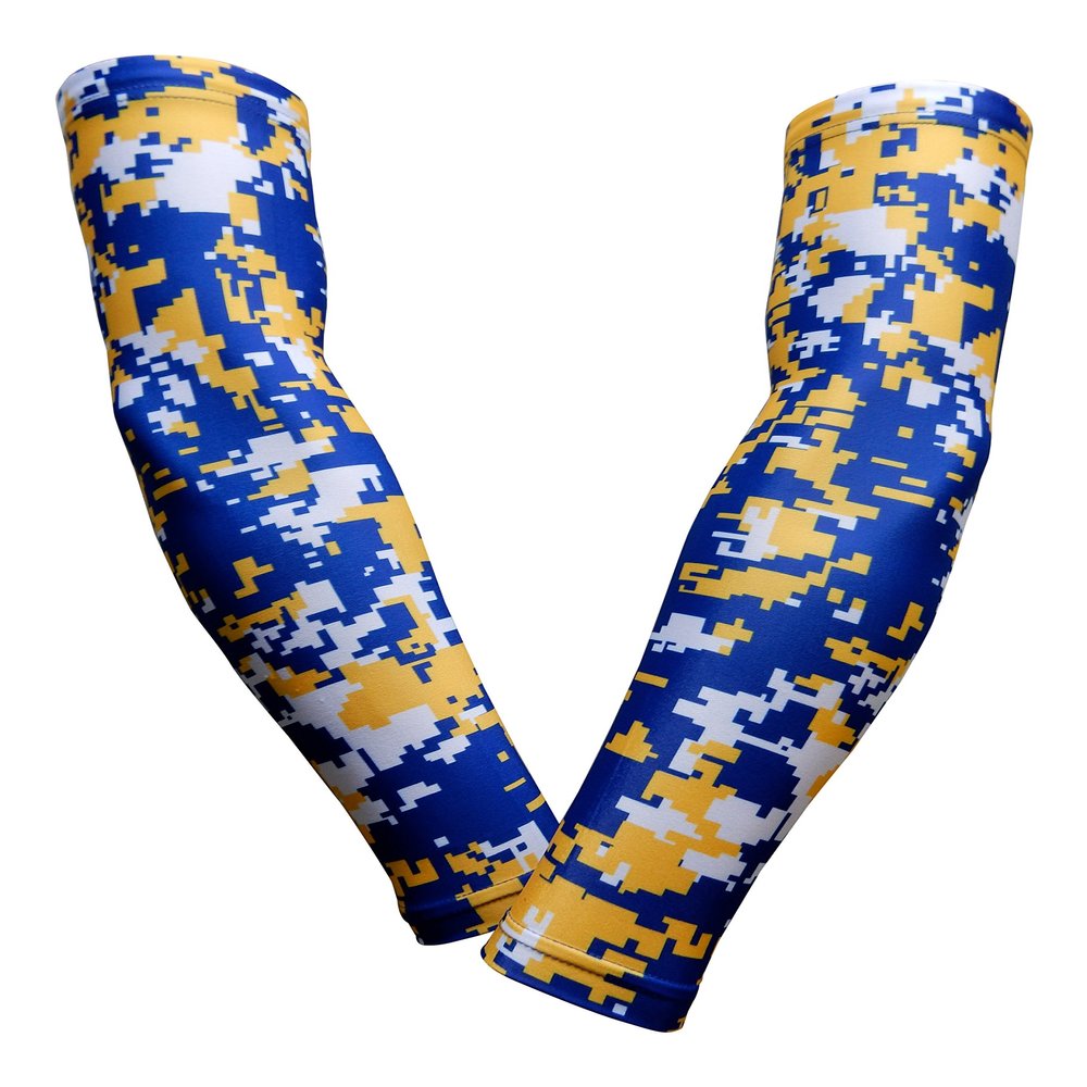 Sports Farm PAIR Compression Elbow Arm Sleeves (ADULT MEDIUM, ROYAL YELLOW DIGI CAMO)