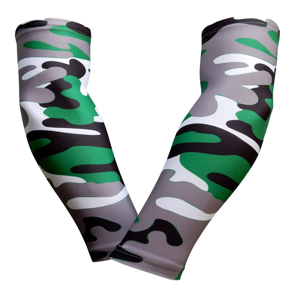 Sports Farm PAIR Compression Elbow Arm Sleeves (YOUTH MEDIUM, GREEN GRAY BLACK WOODLAND CAMO)