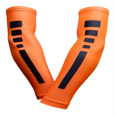 Sports Farm PAIR Compression Elbow Arm Sleeves (YOUTH LARGE, ORANGE BLACK STRIPE)