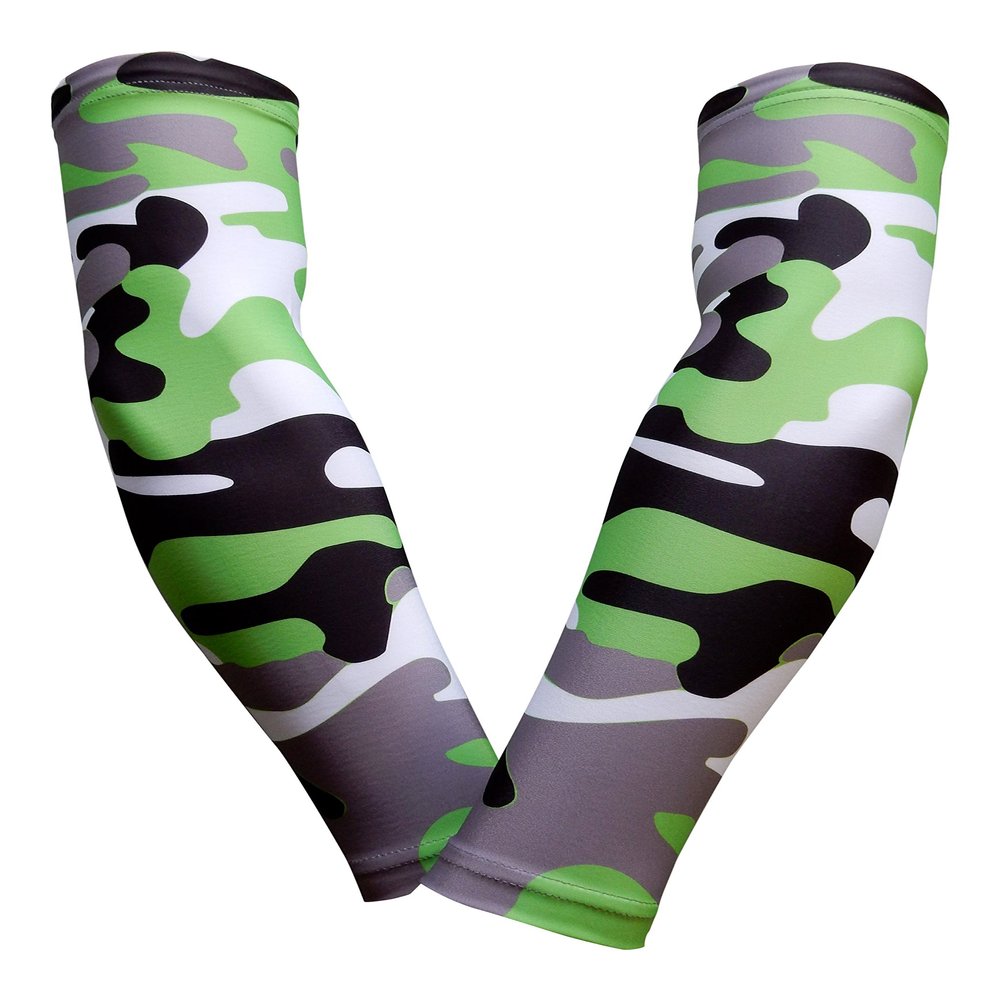 Sports Farm PAIR Compression Elbow Arm Sleeves (YOUTH LARGE, LIME GRAY BLACK WOODLAND CAMO)