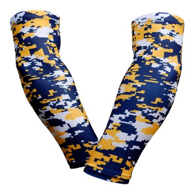 Sports Farm PAIR Compression Elbow Arm Sleeves (YOUTH MEDIUM, NAVY YELLOW DIGI CAMO)