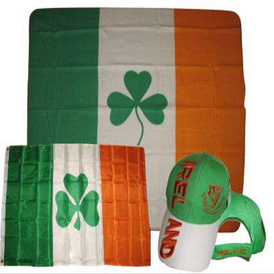 3x5 3'x5' Wholesale Set Shamrock Ireland Irish Fleece & Flag & Erin Go Bragh Hat