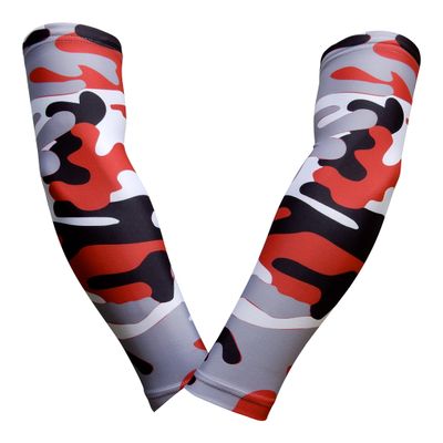 Sports Farm PAIR Compression Elbow Arm Sleeves (ADULT SMALL, RED BLACK GRAY WOODLAND CAMO)