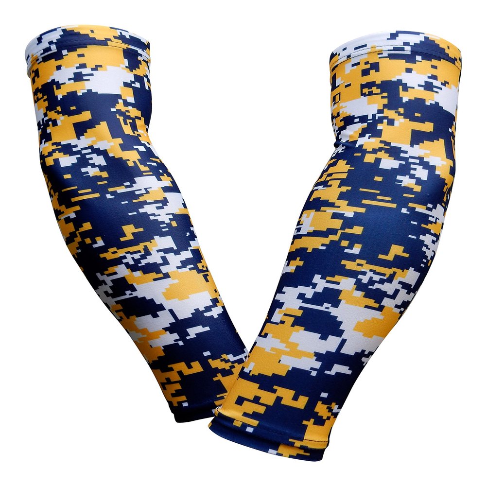 Sports Farm PAIR Compression Elbow Arm Sleeves (YOUTH LARGE, NAVY YELLOW DIGI CAMO)