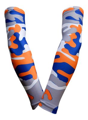 Sports Farm PAIR Compression Elbow Arm Sleeves (YOUTH LARGE, ORANGE ROYAL GRAY WOODLAND CAMO)