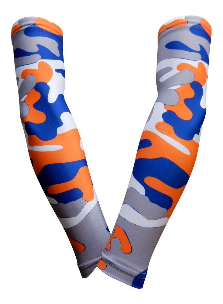 Sports Farm PAIR Compression Elbow Arm Sleeves (YOUTH LARGE, ORANGE ROYAL GRAY WOODLAND CAMO)