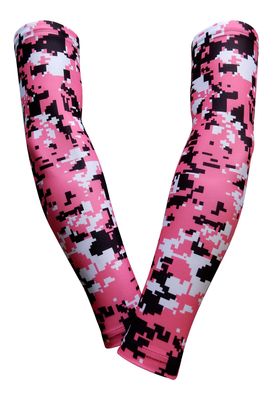 Sports Farm PAIR Compression Elbow Arm Sleeves (YOUTH LARGE, PINK BLACK DIGI CAMO)