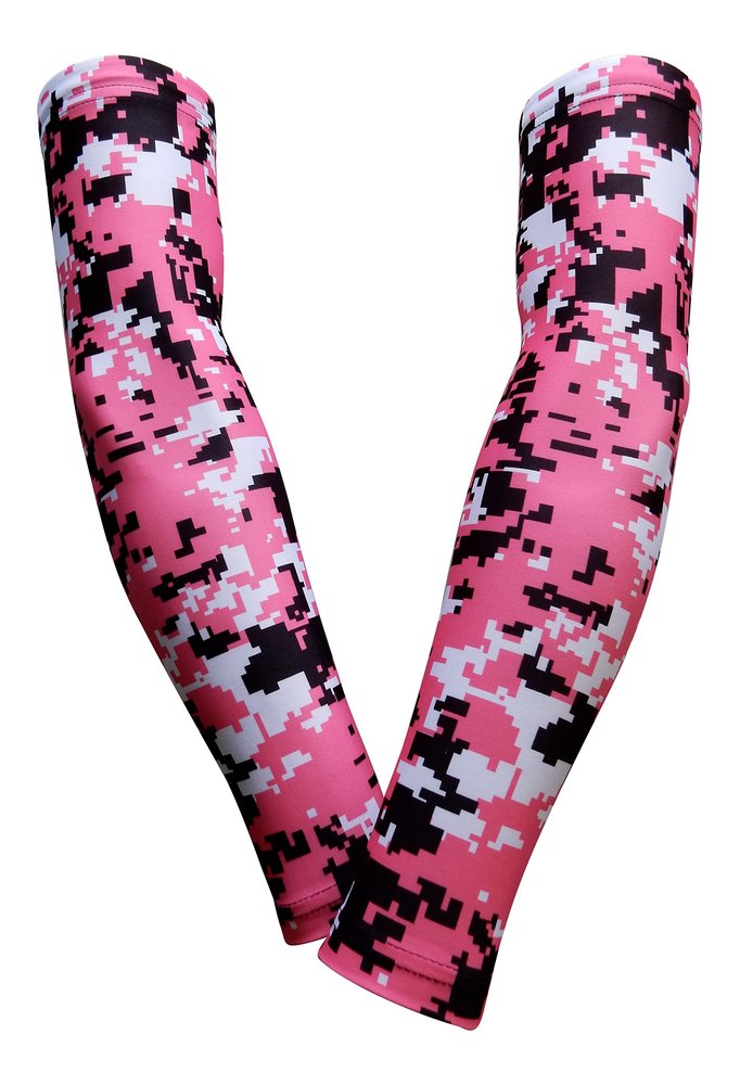 Sports Farm PAIR Compression Elbow Arm Sleeves (YOUTH LARGE, PINK BLACK DIGI CAMO)