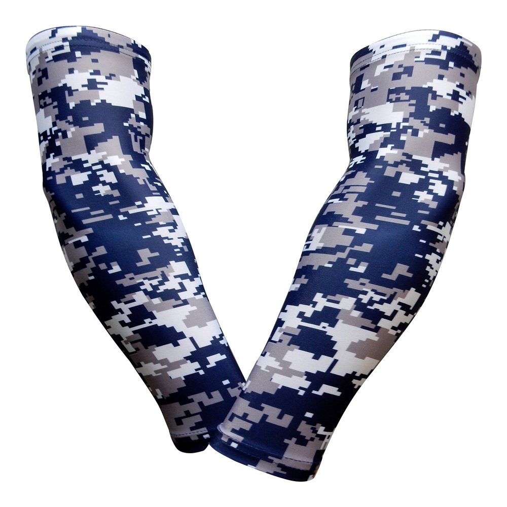 Sports Farm PAIR Compression Elbow Arm Sleeves (YOUTH LARGE, NAVY GRAY DIGI CAMO)