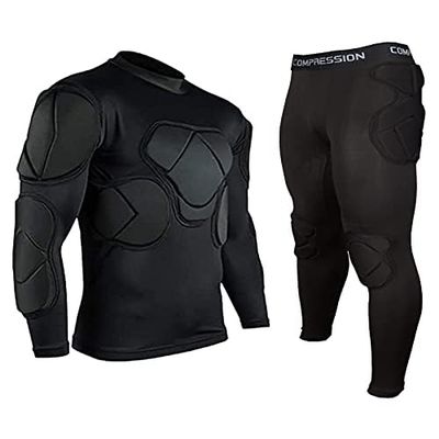 Body Safe Guard Padded Compression Shirts, Long Sleeve Shoulder Rib Chest Protector Suit for Football