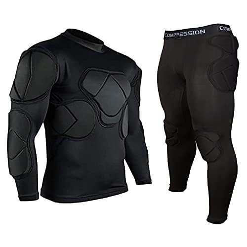 Body Safe Guard Padded Compression Shirts, Long Sleeve Shoulder Rib Chest Protector Suit for Football
