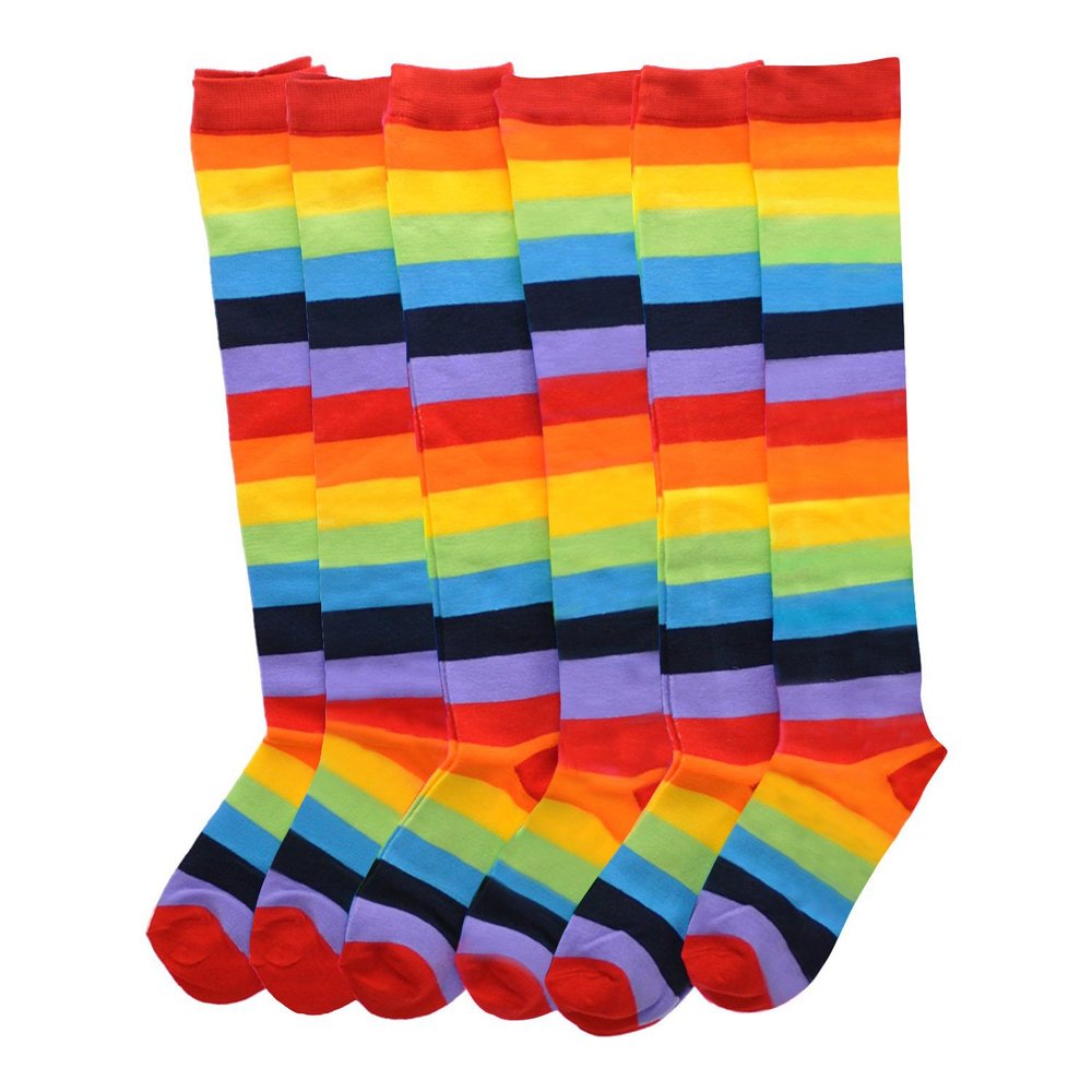 Angelina Rainbow Striped Knee High Socks, #2540 6-Pair Lady's #2540_6-8