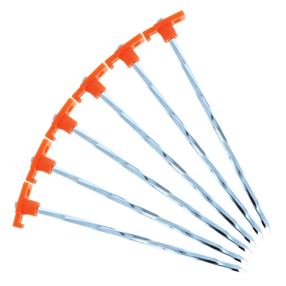 6pc ASR Outdoor Rock Tent Stake Set Bright Orange Hook Head for Hard Packed Soil