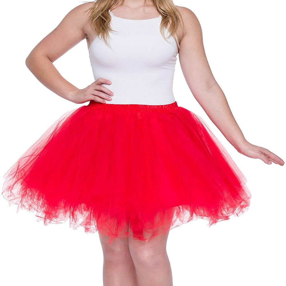 Dancina Women's Adult Vintage Petticoat Tulle Tutu Skirt [Sticker XL],Red,Regular Size