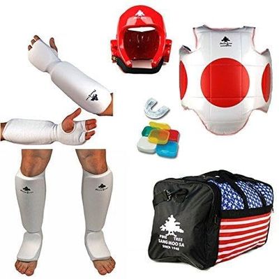 Pine Tree Complete Cloth Martial Arts Sparring Gear Set with Bag, X-Large Blue Headgear, Medium Other Gears