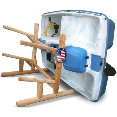 Log Kayak Rack 2-Place, One-Sided Kayak & SUP Log Racks + Paddle Boat Storage Rack, Surfboard Stand, Outdoor Storage Rack, SUP Storage Racks, Paddles for Kayaks - Unfinished