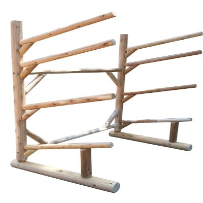 4-Place One-Sided 3 Canoes + 1 SUP Log Rack, Free Standing Kayak Racks for Outdoor Storage, Canoe Boat Stands, Paddle Board Racks, Outdoor Surfboards Log Wood Rack Organizer - Unfinished