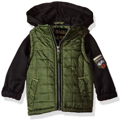 iXtreme Baby Boys Infant Tonal Print Vest W/Fleece Hood &Sleeve, Olive, 12M