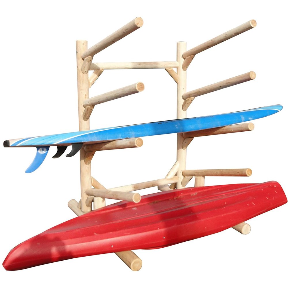 5-Place One-Sided SUP Log Rack, Freestanding Outdoor Kayak Storage Racks, Canoe Storages, Paddle Board Rack for Storage Organizer, SUP Racks for Boat Storages, Paddleboard Stand - Unfinished