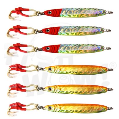 6pcs Fish WOW! 150g Fishing Metal Vertical Trolling Speed jig 5.25oz Knife Jig with Two Assist Hooks - 2 Colors -