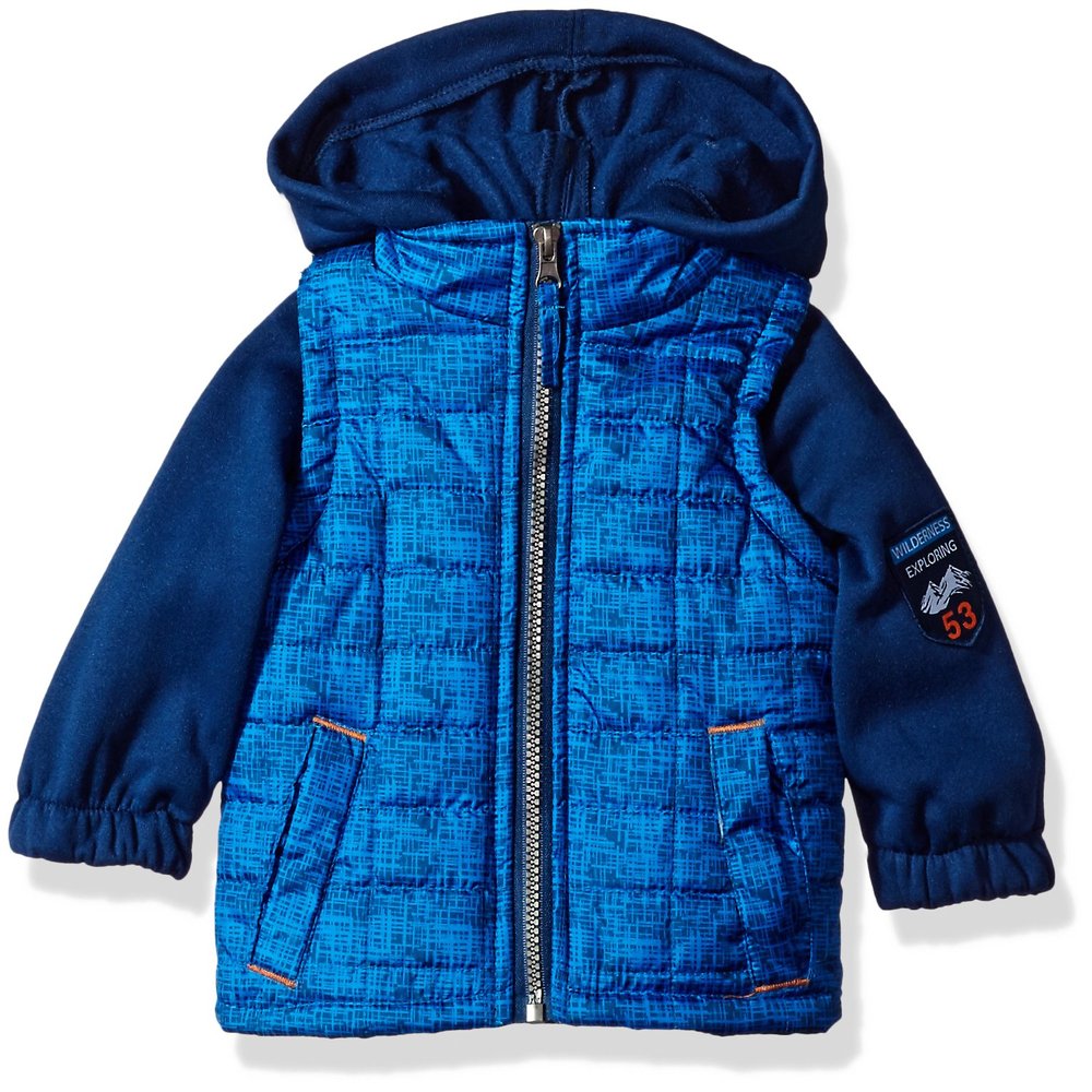 iXtreme Baby Boys Infant Tonal Print Vest W/Fleece Hood &Sleeve, Royal, 24M