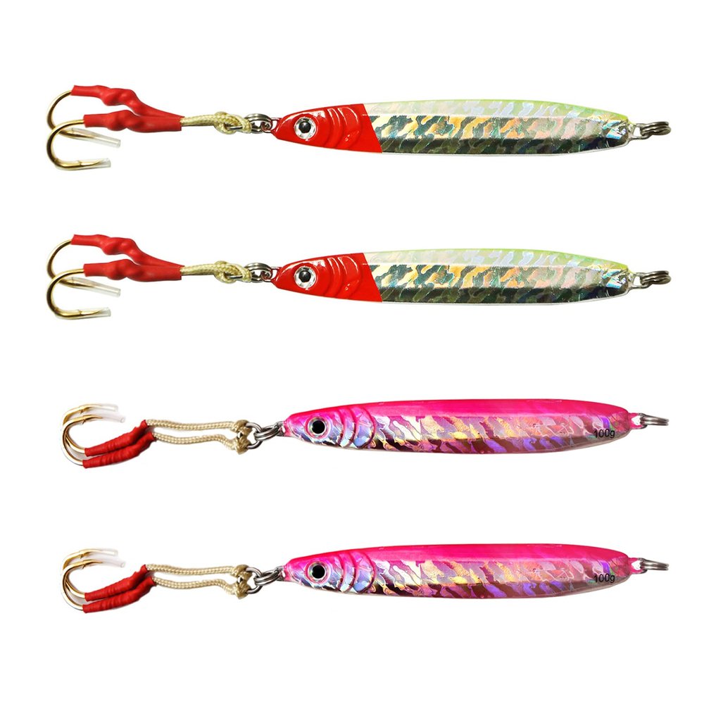 4pcs Fish WOW! 100g Fishing Metal Vertical Trolling Speed jig 3.5oz Knife Jig with Two Assist Hooks - 2 Colors