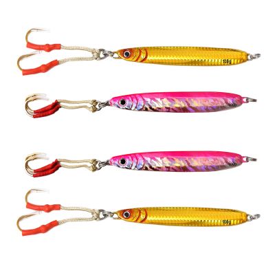 4pcs Fish WOW! 100g Fishing Metal Vertical Trolling Speed jig 3.5oz Knife Jig with Two Assist Hooks - Pink Orange
