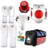 Pine Tree Complete Cloth Martial Arts Sparring Gear Set with Bag, Forearm/Shin, & Groin, Small White Headgear, Small Other Gears Male view 1