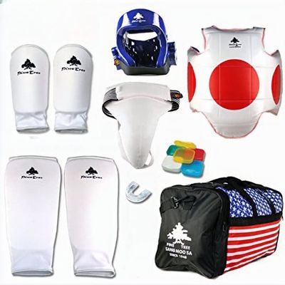 Pine Tree Complete Cloth Martial Arts Sparring Gear Set with Bag, Forearm/Shin, & Groin, Large Black Headgear, Medium Other Gears Male