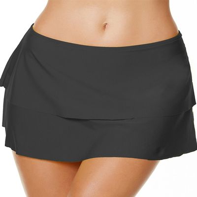 Akaeys Womens Swim Skirt A Line Skirted Bikini Bottom Layered Swimming Skort Tummy Control Plus Size Swimwear Black