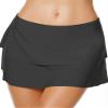 Akaeys Womens Swim Skirt A Line Skirted Bikini Bottom Layered Swimming Skort Tummy Control Plus Size Swimwear Black view 1