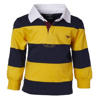 Sportoli Little Boys 100% Cotton Wide Striped Long Sleeve Polo Rugby Shirt - Gold (Size 2)