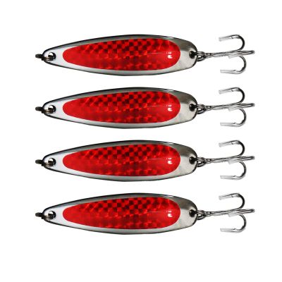4pcs Fish WOW! 3oz Fishing Spoon with a Treble Hook 85g Fish Jigging Casting Lure Baits - Red Tape