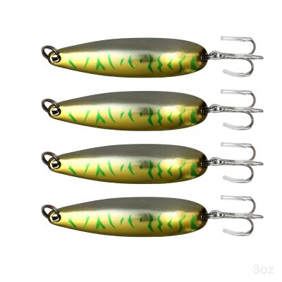4pcs Fish WOW! 3oz Fishing Spoon with a Treble Hook 85g Fish Jigging Casting Lure Baits - Green Mackerel