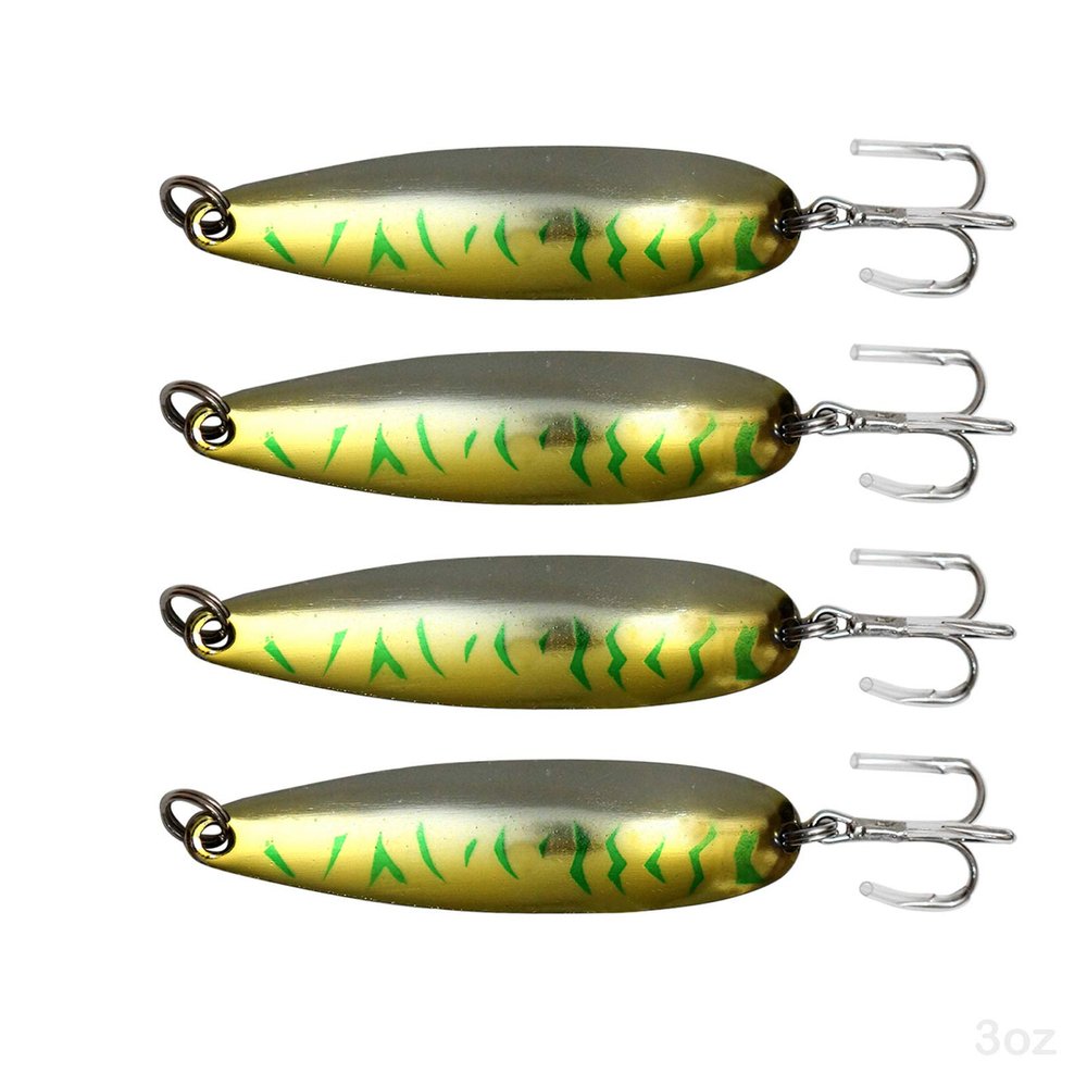 4pcs Fish WOW! 3oz Fishing Spoon with a Treble Hook 85g Fish Jigging Casting Lure Baits - Green Mackerel