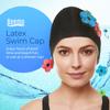 Beemo Latex Swimming Cap for Women, Swim Cap for Long Hair or Short Hair, Bath & Swim Caps to Shield Hair from Damage, Use as Large Shower Cap, Black Swimming Cap with Pink, Green & Blue Flowers view 2