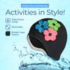 Beemo Latex Swimming Cap for Women, Swim Cap for Long Hair or Short Hair, Bath & Swim Caps to Shield Hair from Damage, Use as Large Shower Cap, Black Swimming Cap with Pink, Green & Blue Flowers view 3
