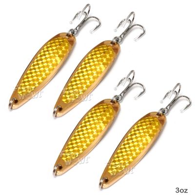 4pcs Fish WOW! 3oz Fishing Spoons with a Treble Hook Fish Jigging Casting Lure Bait - Gold Tape