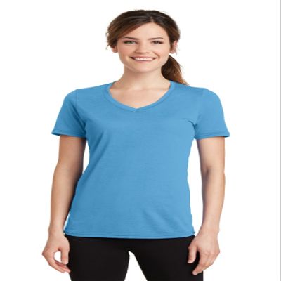 Port & Company Ladies Performance Blend V-Neck Tee Aquatic Blue Small